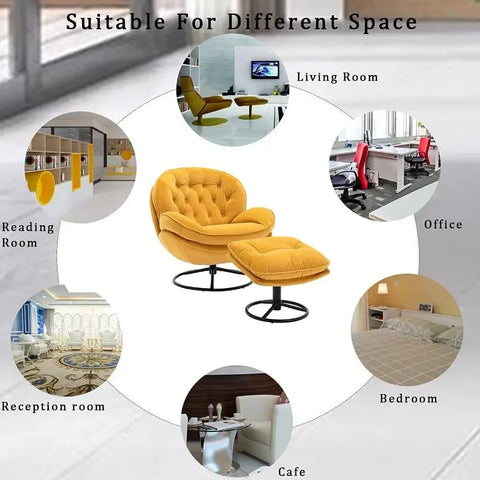 Living Room Chairs, Modern Lounge Chair with Footrest, Comfy Armchair with 360 Degree Swiveling ,Yellow Living Room Chairs