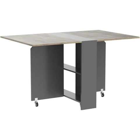 Folding Dining Table, Drop Leaf Dining Table with Wheels and Layer Storage Shelf, Space Saving Dining Table for Small Spaces