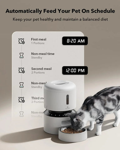 Automatic Cat Feeder, Automatic Food Dispenser with  , 3L Timed  for Dry Food, Up to 50 Portions 6 Meals Per Day,White