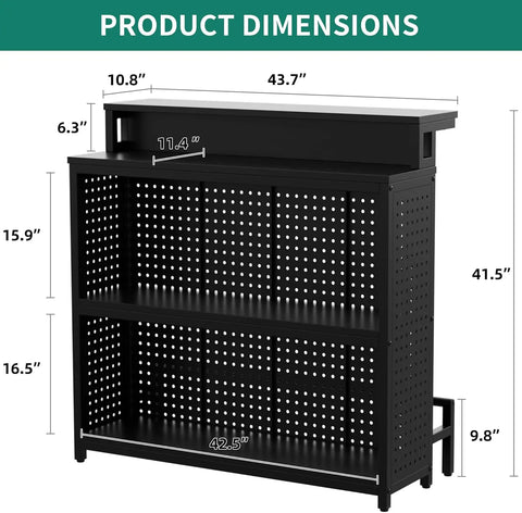 Mini Home Bar Unit with Music Sensing LED Light Liquor Wine Coffee Stand w Counter Tall Bar Table Top Alcohol Storage Shelf