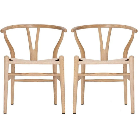 Wood Wishbone Chairs Beech, Y-Shaped Backrest Dining Mid Century Chair, Ash Wood/Natural Wood