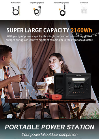 SolarPlay Portable Power Station, 2400W/2160Wh Solar Generator with 4 AC Outlets (4800W Peak), Emergency Home, Camping, Outdoor