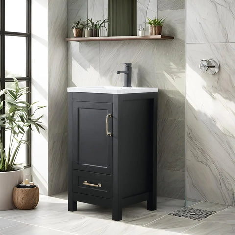 30" Bathroom Vanities Cabinet with Sink Combo Set, Undermount Ceramic Sink w/Thickened Wood, Matte Black Faucet