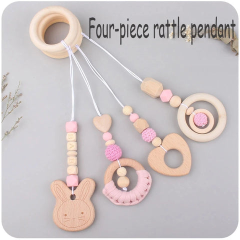 4 Pcs Beech Wood Baby Play Gym Frame Newborn Activity Fitness Rack Hanging Pendants Toys Crochet Rattle Teether Kids Room Decor