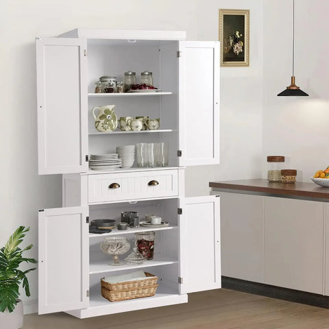 72" Kitchen Pantry Storage Cabinet, Freestanding Cupboard with 2 Cabinets, Drawer and Adjustable Shelves, Tall Storage Cabinet