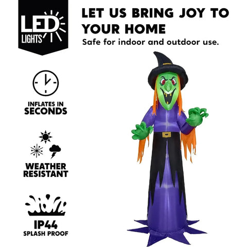 12 FT Giant Halloween Inflatable Witch with Built-in LED Lights, Blow Up Scary Witch for Outdoor Decoration, Halloween Yard