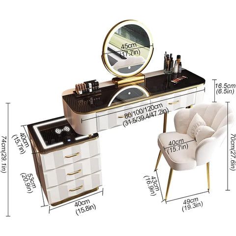 Makeup Vanity Set with Wireless Charging Station, Dressing Table with Mirror and Lights, Vanity Desk with Storage Cabinet and