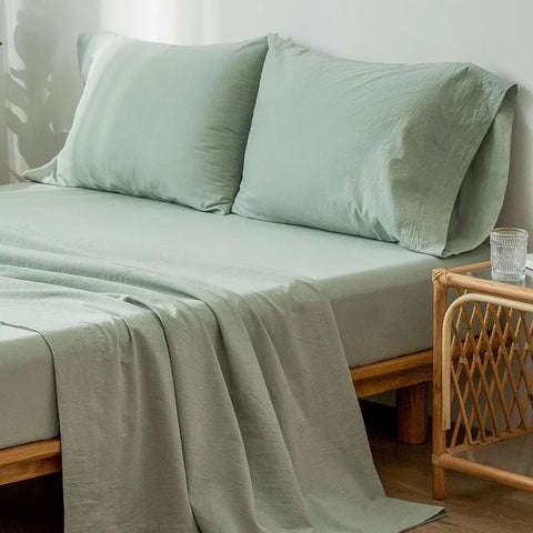 Bedding Sheet Set 100% Washed Cotton Linen Like Textured Breathable Durable Soft Comfy