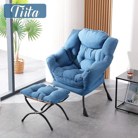 Tiita Lazy Chair with Ottoman, Modern Large Accent Lounge Chair, Leisure Sofa Armchair with Ottoman, Reading Chair