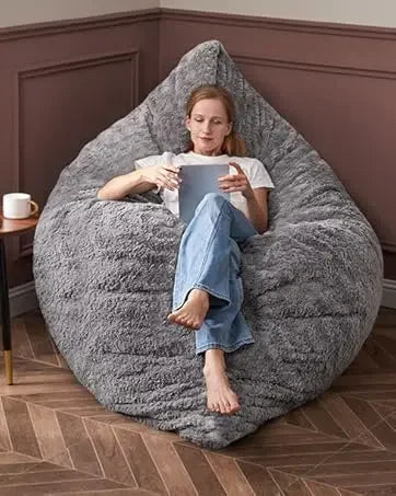 Giant Bean Bag Chair with Washable Chenille Cover Ultra Soft Convertible Bean Bag From Chair To Mattress Family - Grey Full Size