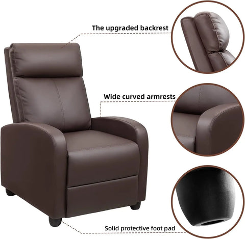 Recliner Chair Adjustable Home Theater Single Fabric Recliner Sofa Furniture with Thick Seat Cushion and Backrest Modern