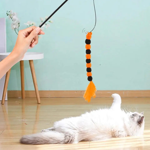 Feather Toys For Indoor Cats Feather Pet Teaser Wand Portable Pet Toys For Entertainment Multifunctional Teaser Toy With Bell &