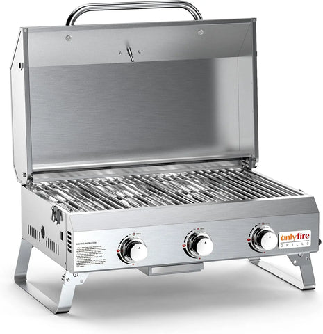 Onlyfire Tabletop Gas Grill 3 Burners, 24" Stainless Steel Portable Propane Grill with Foldable Legs 2024 HOT