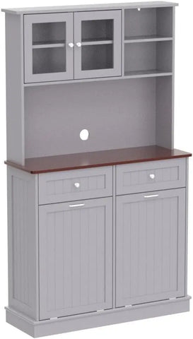 Kitchen Pantry Storage Cabinet, Microwave Cabinet with Tilt Out Trash Cabinet, Freestanding Kitchen Hutch,Tall Pantry Cabinet