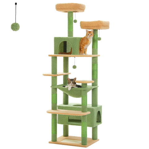 H184CM Large Cat Tower with Sisal Scratching Posts Spacious Condo Perch Stable for Kitten Multi-Level Tower Indoor Cozy Hummocks