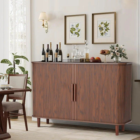 Sideboard Buffet Cabinet, Storage Cabinet with Sliding Doors and Handles, Modern Wooden Sideboard Cabinet for Living Room