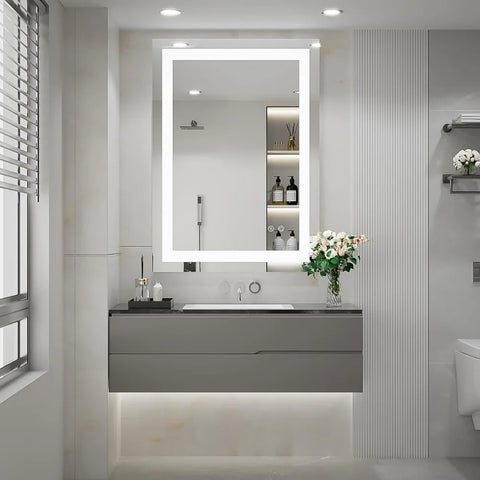 36 x 24 Inch LED Bathroom Mirror for Vanity,Wall Mounted Lighted Mirror, Frameless Bathroom Mirror with Lights Dimmable