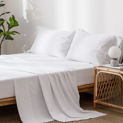 Bedding Sheet Set 100% Washed Cotton Linen Like Textured Breathable Durable Soft Comfy