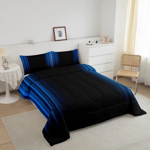 Comforter Set Kids Teens Dark Blue and Black Striped Bedding Bed Set Decor Modern Fashion Comforter Inner Fill Bedroom