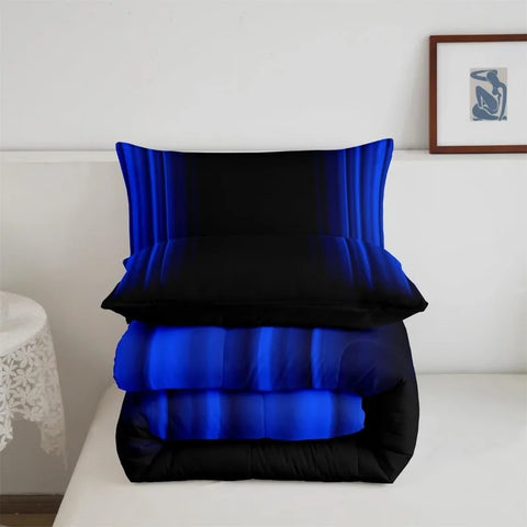 Comforter Set Kids Teens Dark Blue and Black Striped Bedding Bed Set Decor Modern Fashion Comforter Inner Fill Bedroom