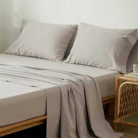 Bedding Sheet Set 100% Washed Cotton Linen Like Textured Breathable Durable Soft Comfy