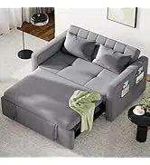 55" Convertible Sofa Bed,3-in-1 Sleeper Sofa with Pull-Out Bed,Velvet Futon Couch Reclining Backrest and Side Pocket,Modern