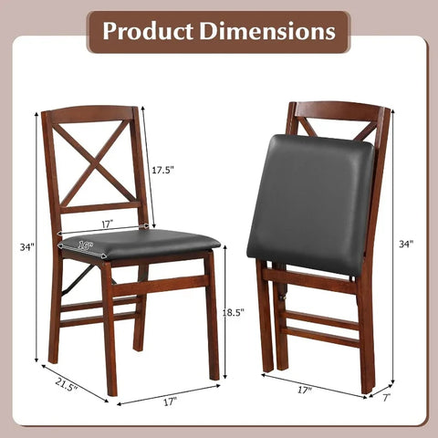 Folding Dining Chairs, Foldable Chairs with PVC Padded Seat & High Backrest, Wooden Side Chairs,   Dining Chairs