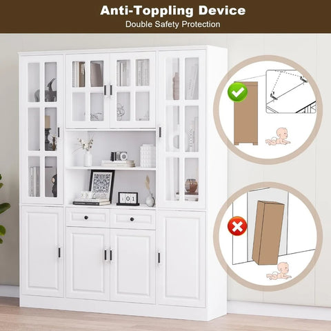 Kitchen Pantry Storage Cabinet, 78.7" Tall Pantry Cabinet with Glass Doors & Drawers, Freestanding Utility Pantry Cabinet