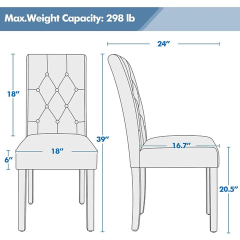 Dining Chairs Kitchen Chair Restaurant Chair Tufted Leather Chair with Padded Seat and Wood Legs,Set of 2