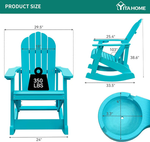 Outdoor Rocking Adirondack Chair Set of 2 Heavy Duty Plastic Rocking Chairs with Rotatable Cup Holder Oversized Rocker Chair