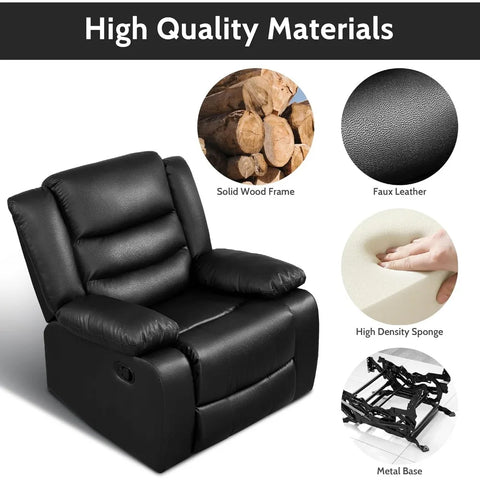 Oversized Rocker Recliner Chair Comfy Wide Lazy Boy Recliner Chair with Overstuffed Armrest, Faux Leather Manual Reclining Chair