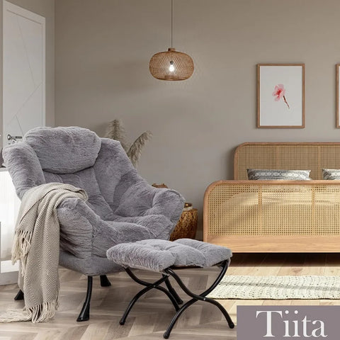 Tiita Lazy Chair with Ottoman, Modern Large Accent Lounge Chair, Leisure Sofa Armchair with Ottoman, Reading Chair