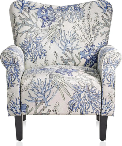 BELLEZE Modern Accent Chair for Living Room, High Back Floral Armchair with Wooden Legs, Upholstered Wingback Side Chair Padded