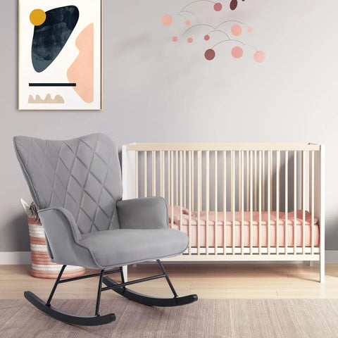 Rocking Chair Modern Rocking Chair Nursery Set with Lumbar Pillow and Ottoman Glider Chair for Nursery/Living Room/Bedroom-Gray