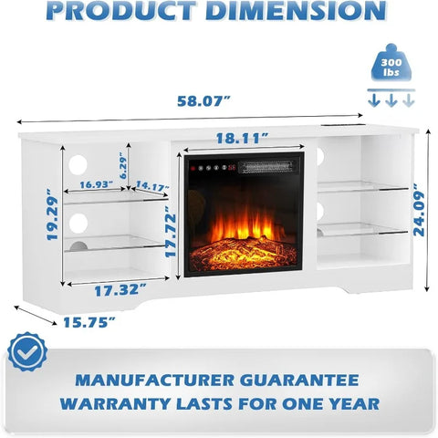 Fireplace TV Stand with 18''Fireplace, Modern Entertainment Center for TVs up to 65 inch, Media TV Console with Adjustable Glass