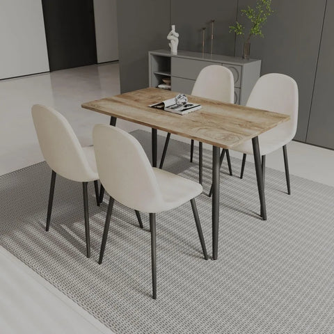 Small Dining Table Set for 4, Modern Dining Table and Chairs Set with 4 Fabric Dining Chairs, 47'' Kitchen Table Set