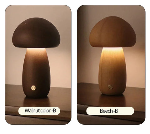 New INS LED Night Light With Touch Switch Wooden Cute Mushroom Bedside Table Lamp  Bedroom Childrens Room Sleeping Night Lamps