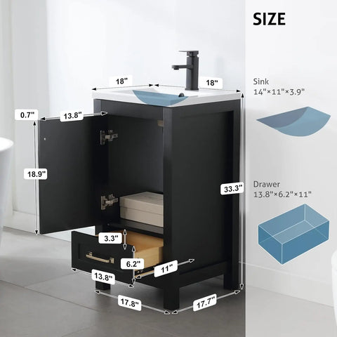 30" Bathroom Vanities Cabinet with Sink Combo Set, Undermount Ceramic Sink w/Thickened Wood, Matte Black Faucet