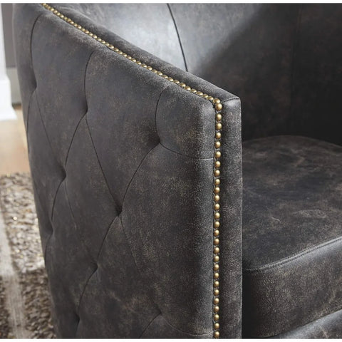 Brentlow Tufted Barrel Accent Swivel Chair, Distressed Black