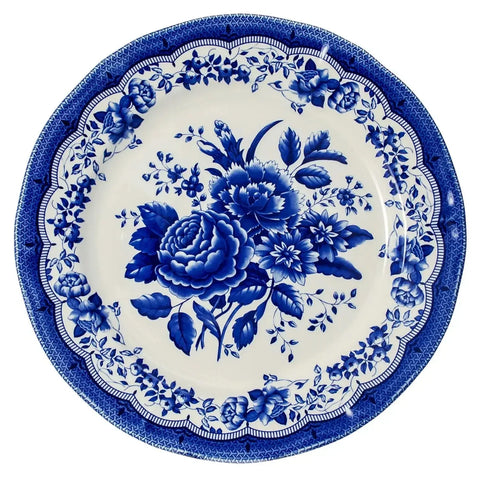 TUDOR ROYAL 24-Piece Porcelain Round Dinnerware Set, Service for 6, VICTORIA BLUE Design, Blue Floral, Plates Bowls Mugs Dishes,