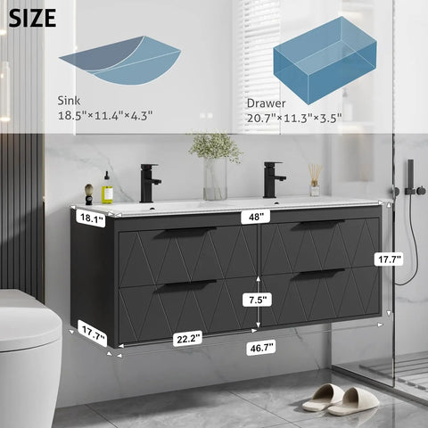 30" Bathroom Vanities Cabinet with Sink Combo, W/Decor Line, Soft-Close System, 2 Extra Big Drawers, Matte Black Faucet