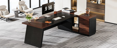 78" L-Shaped Executive Desk, Large Office Desk with Drawers and Lateral File Cabinet, Modern Computer Desk