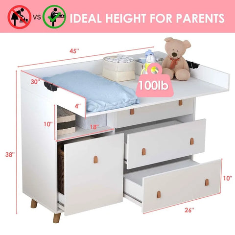 Lovinouse Baby Changing Table Dresser, 45" Premium Large Nursery Dresser with 4 Drawers & 1 Shelf, Diaper Changing Station Table