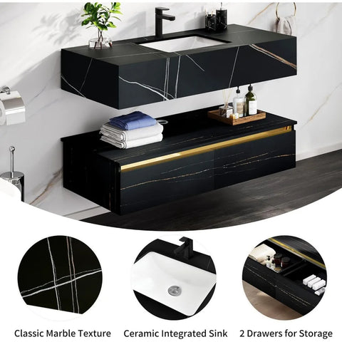 Bathroom Vanity 40 Inch Floating,Wall Mounted Bathroom Vanity Ceramic Basin Sink and 2 Wooden Drawers,Bathroom Storge Cabinet