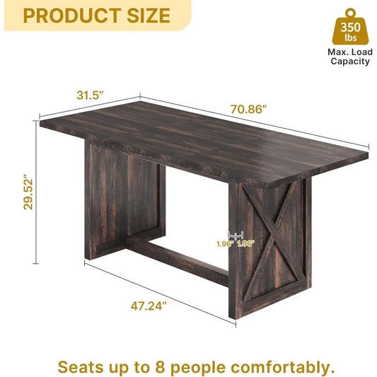 70.8" Large Farmhouse Dining Table for 6 to 8 People, Rustic Style Wood Dinner Table, Rectangular Dining Table