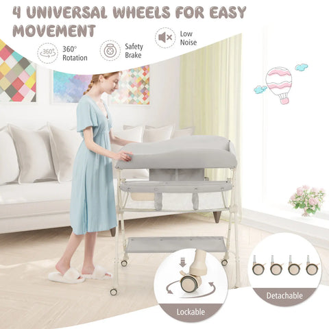 Babyjoy Baby Diaper Changing Table Folding Newborn Nursery Organizer W/Wheel Water Basin