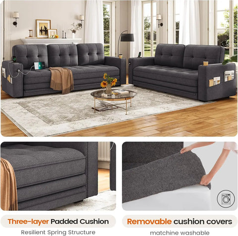 81" W 85.8" L King Futon Sofa Bed, Sleeper Sofa- 2 in 1 Pull Out Couch Bed, Modern Couches for Living Room, Loveseat Sofa