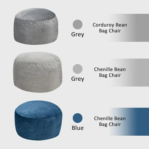 Giant Bean Bag Chair with Washable Chenille Cover Ultra Soft Convertible Bean Bag From Chair To Mattress Family - Grey Full Size