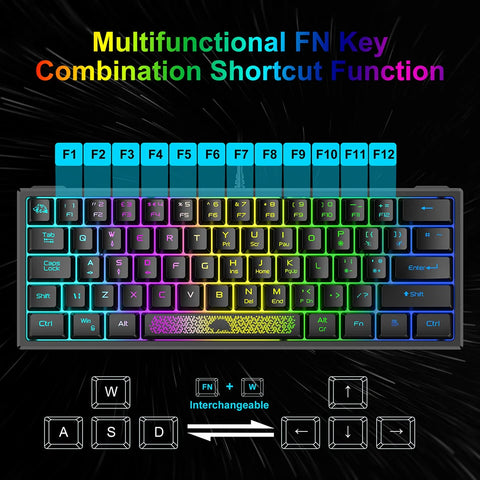 K61 RGB Wired Keyboard 60 Percent 62 Keys Ergonomic Gaming Keyboard Ultra-Compact Mini Keyboard Multiple Modes For Laptop PC