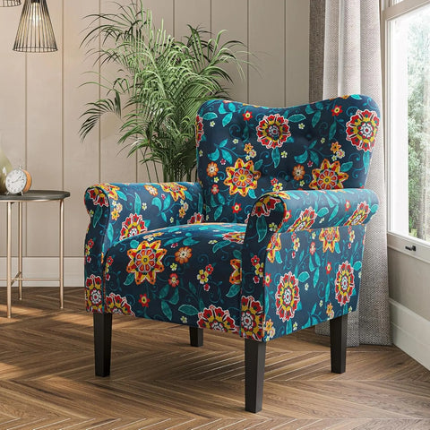 BELLEZE Modern Accent Chair for Living Room, High Back Floral Armchair with Wooden Legs, Upholstered Wingback Side Chair Padded